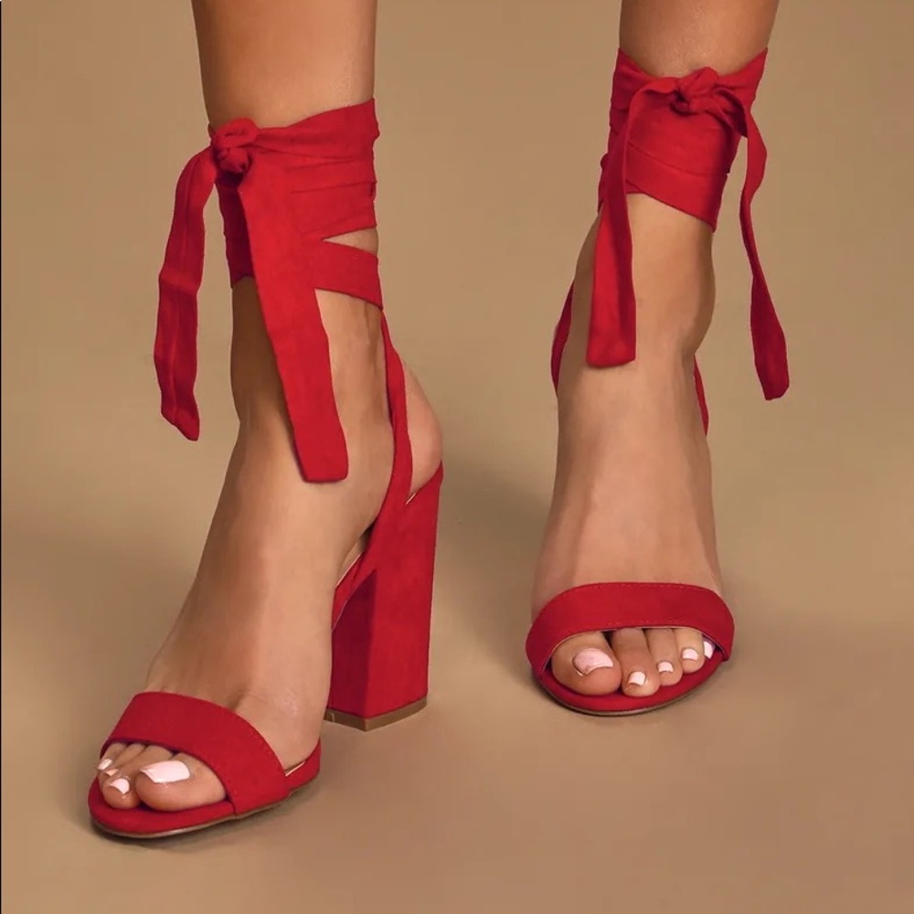 Alta Dark Red Suede Lace-Up Heels